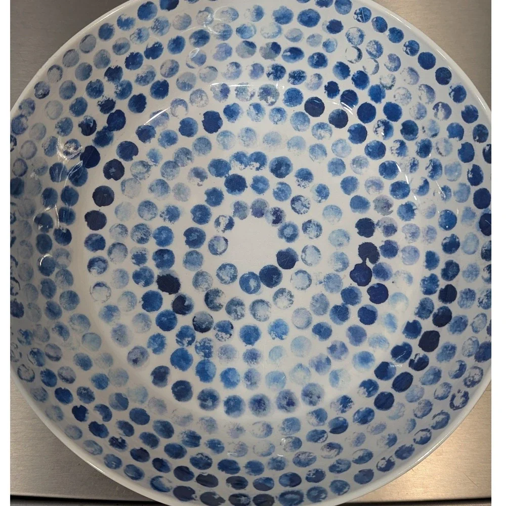 Max Studio Home Melamine Pasta Bowl Set 4 Blue White Watercolor Abstract Dot 8in